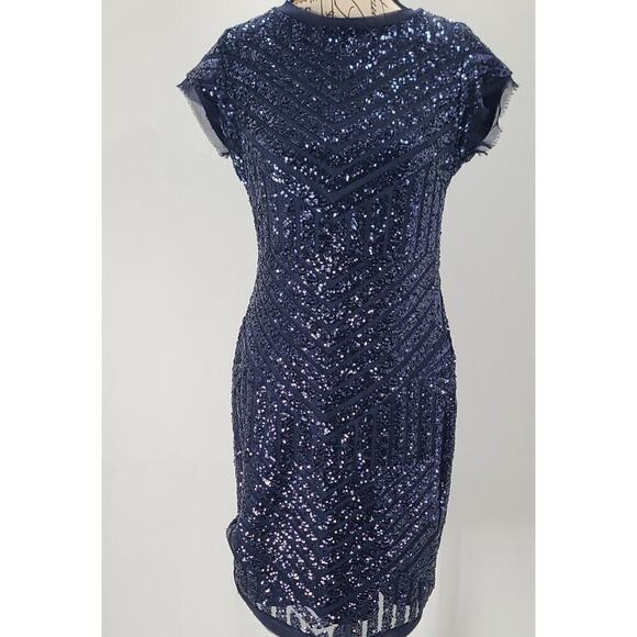 Vince Camuto blue sequin cocktail sheath dress Sz 4 party holiday wedding guest - Picture 3 of 8